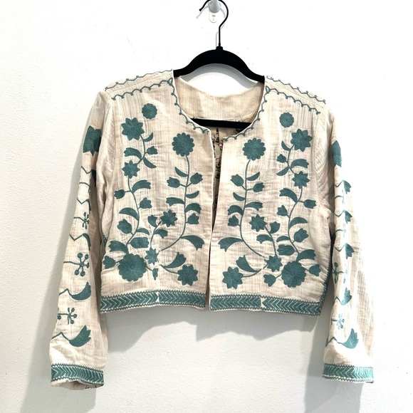 Soft‎ Surroundings Cottagecore Cotton Embroidered Cropped Jacket Size Medium - Picture 1 of 6